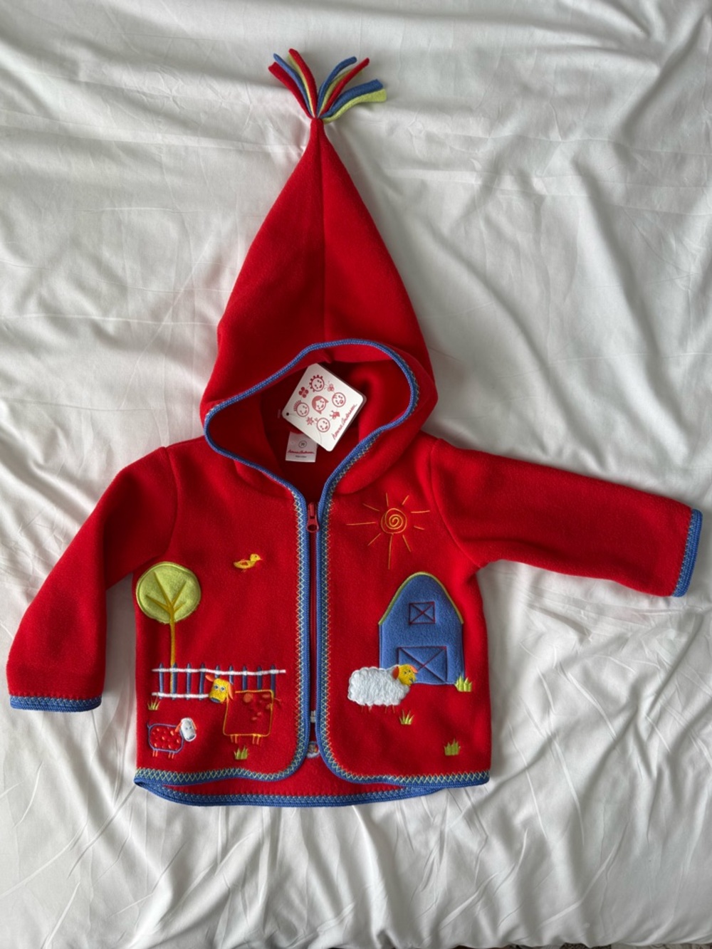 Hanna Andersson Red Fleece Barnyard Animal Embroidered Jacket 6-12 Months